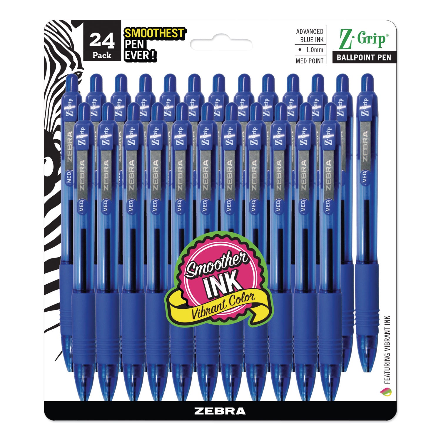 Z-Grip Ballpoint Pen, Retractable, Medium 1 mm, Blue Ink, Translucent Blue/Blue Barrel, 24/Pack - 