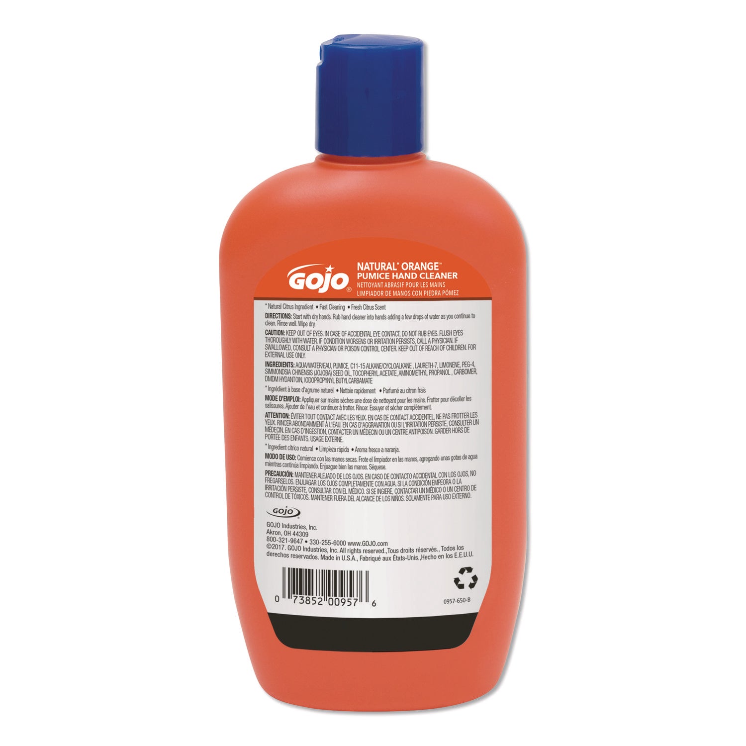 NATURAL ORANGE Pumice Hand Cleaner, Citrus, 14 oz Bottle, 12/Carton