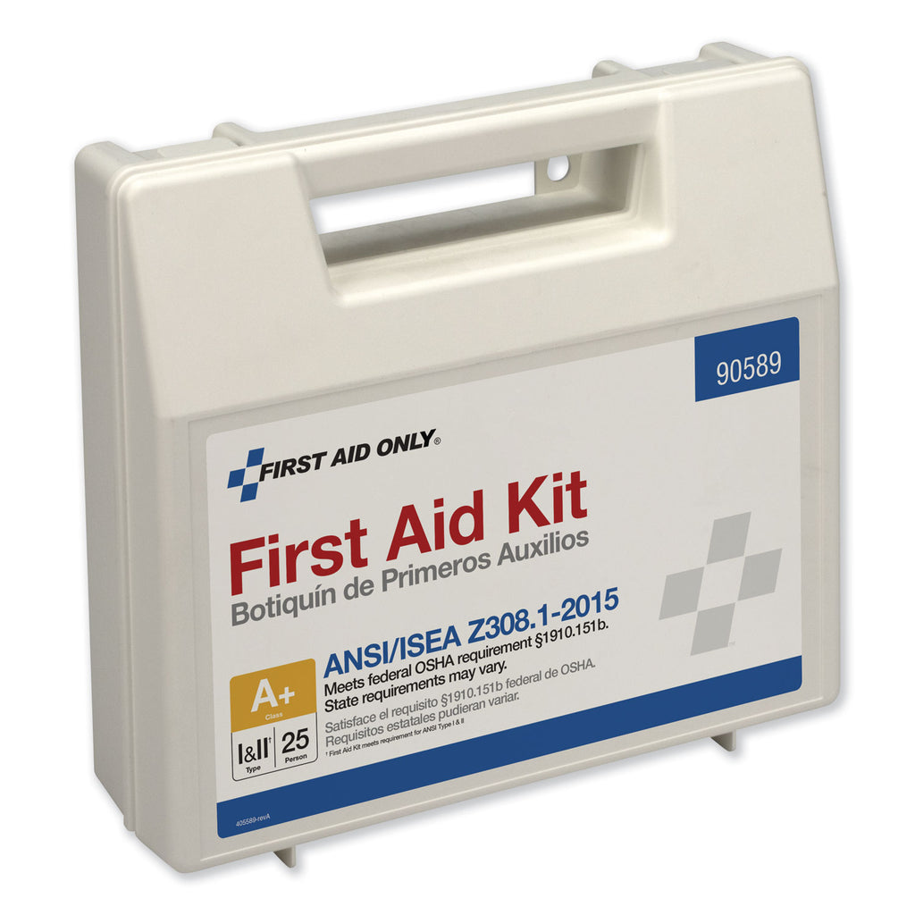 ANSI 2015 Compliant Class A+ Type I and II First Aid Kit for 25 People, 141 Pieces, Plastic Case