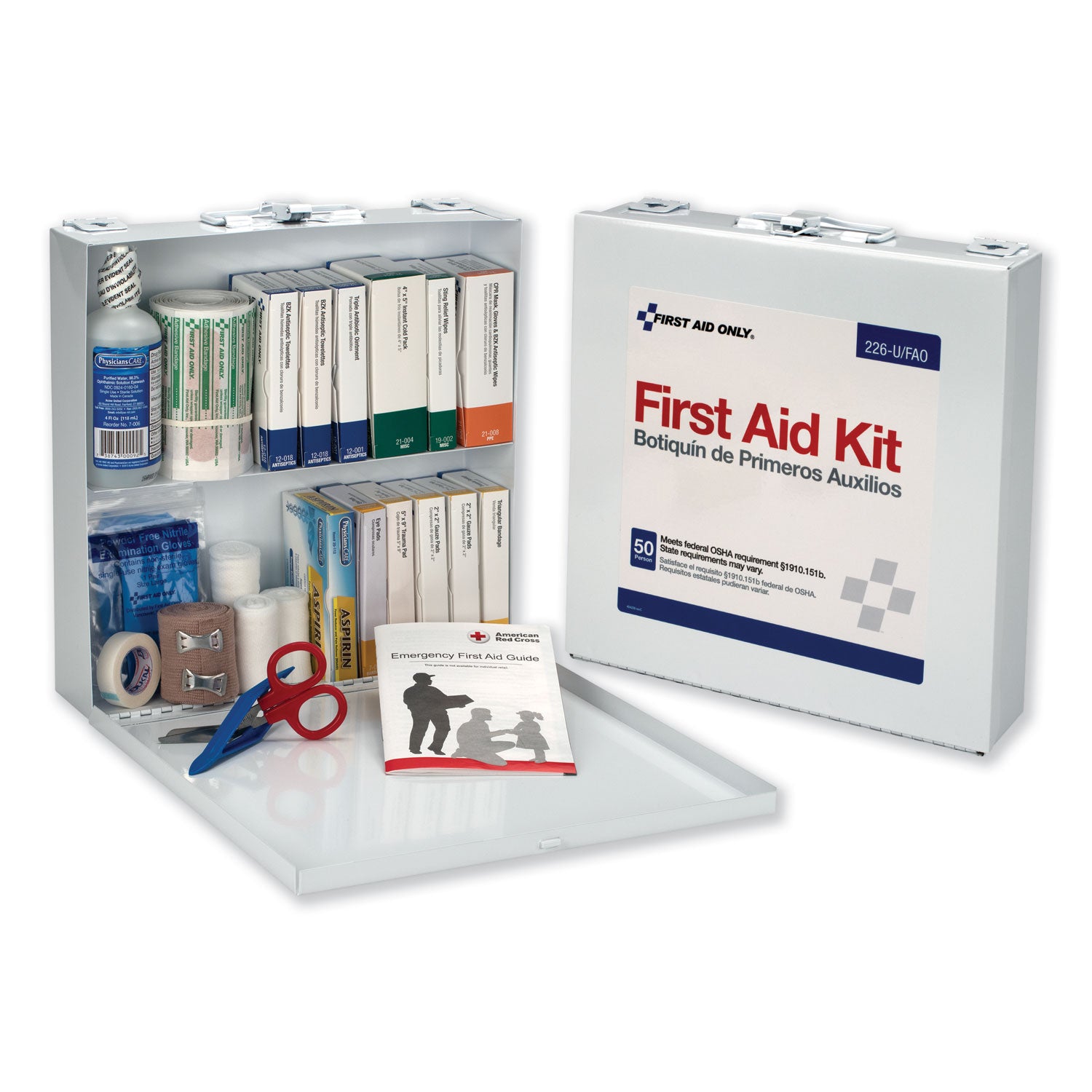 First Aid Station for 50 People, 196 Pieces, OSHA Compliant, Metal Case - 