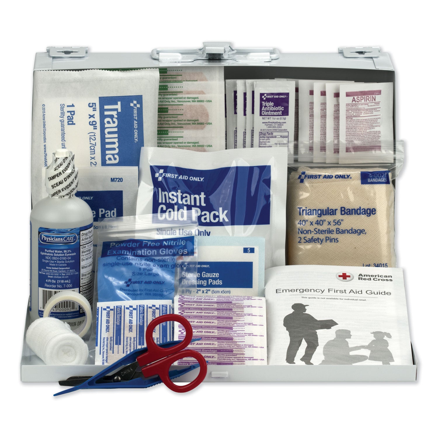 First Aid Kit for 25 People, 104 Pieces, OSHA Compliant, Metal Case - 
