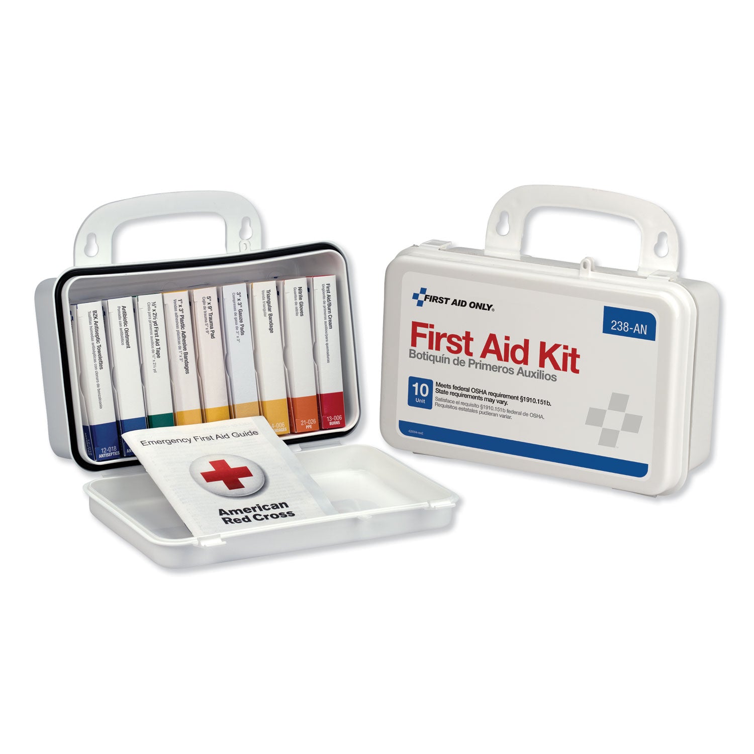 ANSI-Compliant First Aid Kit, 64 Pieces, Plastic Case - 