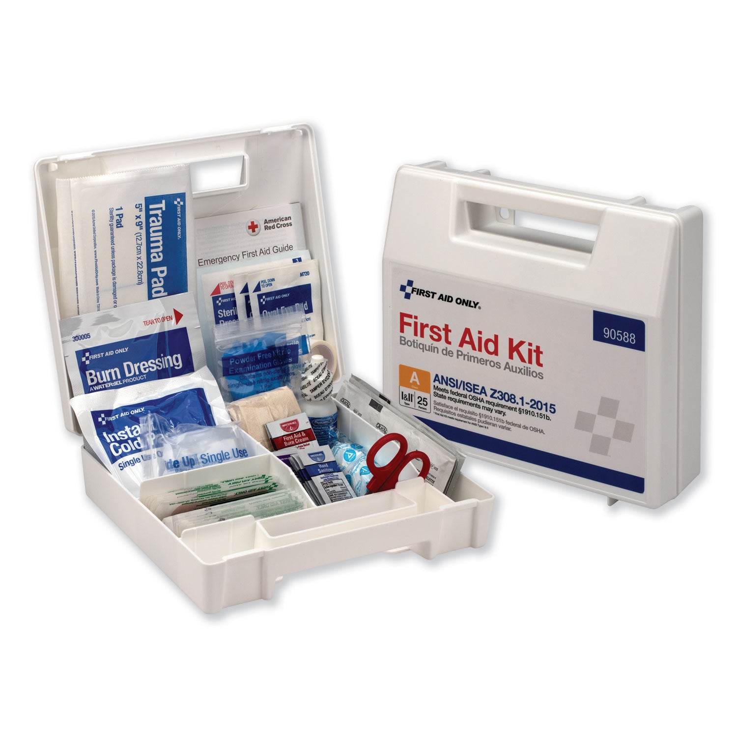 ANSI 2015 Compliant Class A Type I and II First Aid Kit for 25 People, 89 Pieces, Plastic Case - 