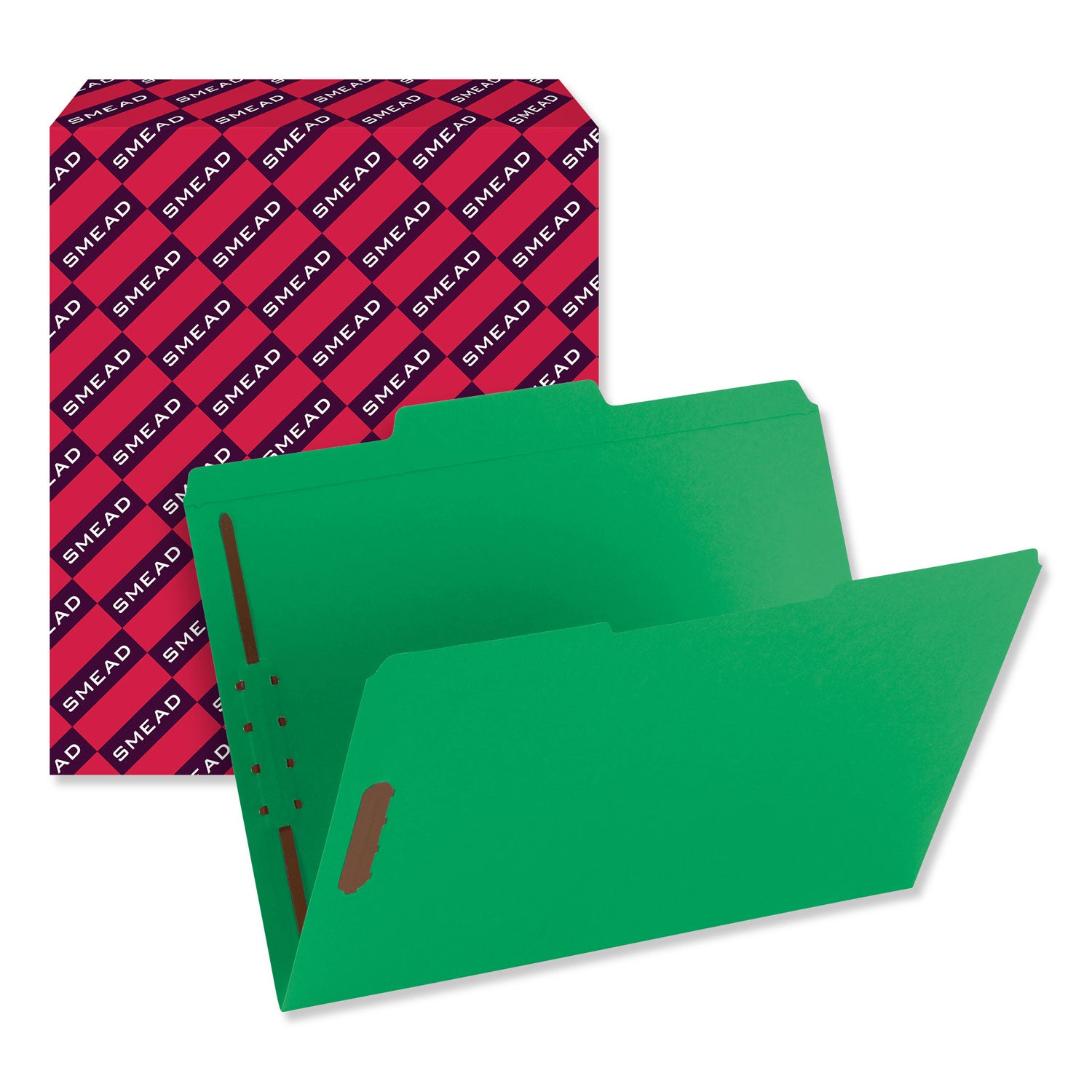 Top Tab Colored Fastener Folders, 0.75" Expansion, 2 Fasteners, Letter Size, Green Exterior, 50/Box - 