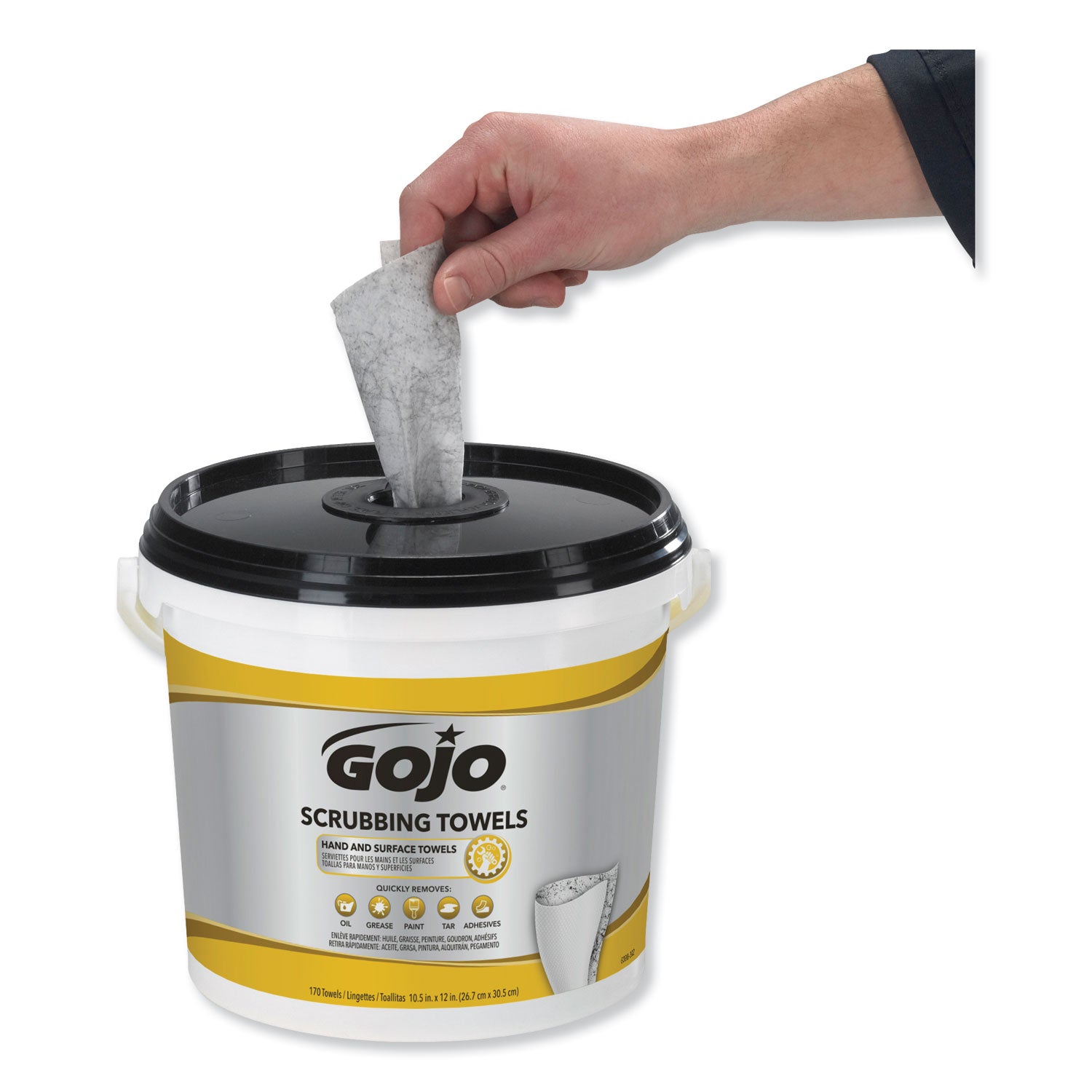 Scrubbing Towels, Hand Cleaning, Orange Scent, White/Yellow, 170/Bucket, 2 Buckets/Carton