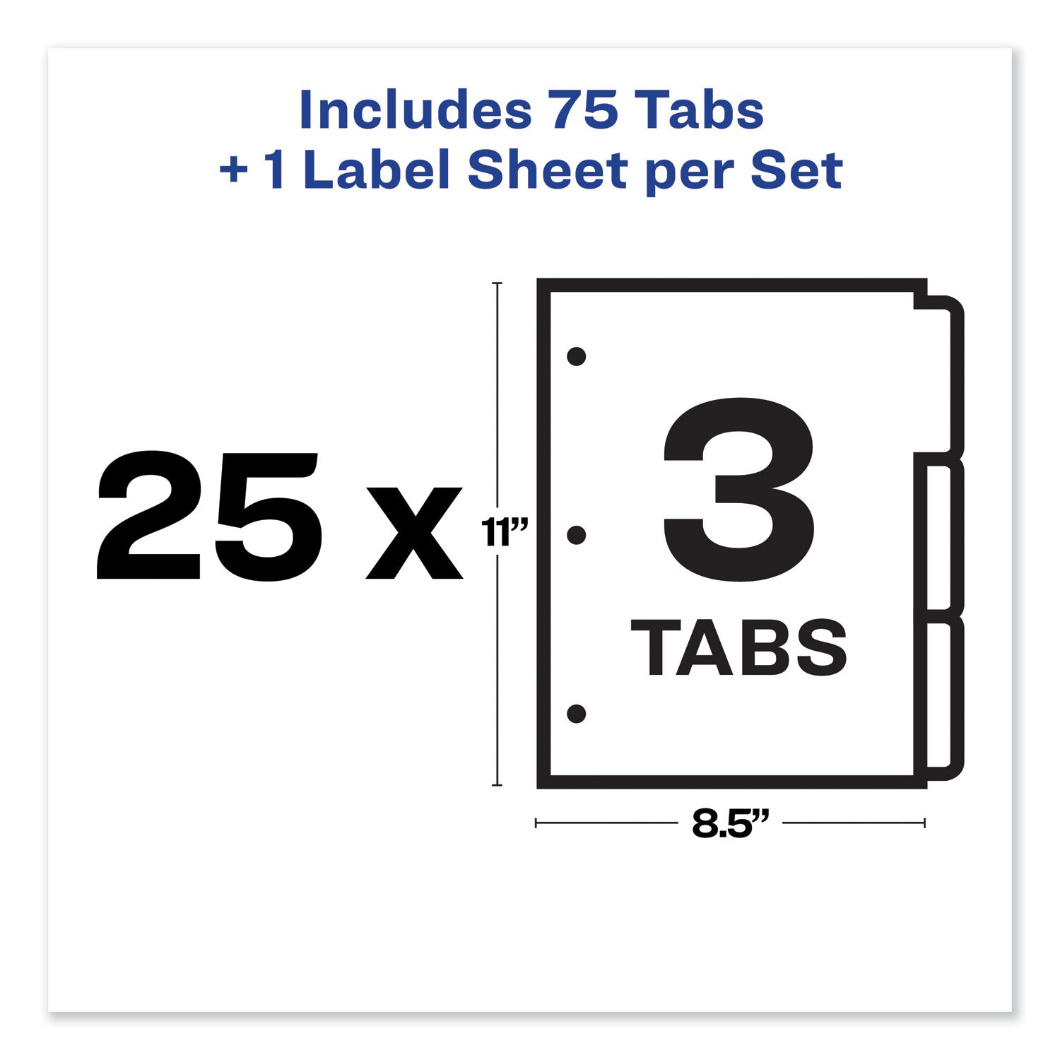 Print and Apply Index Maker Clear Label Dividers, 3-Tab, White Tabs, 11 x 8.5, White, 25 Sets - 