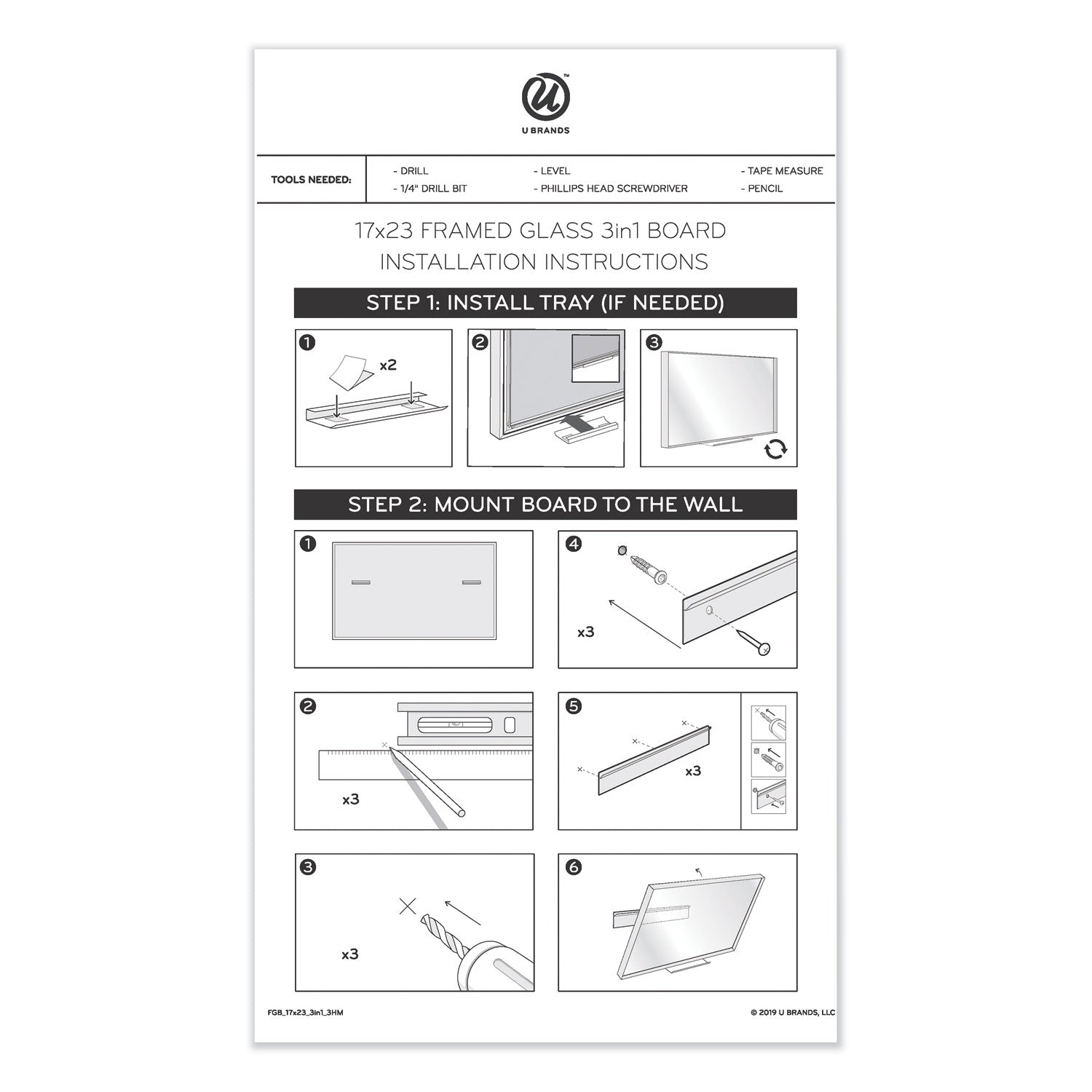 3N1 Magnetic Glass Dry Erase Combo Board, 35 x 23, Month View, Gray/White Surface, White Aluminum Frame
