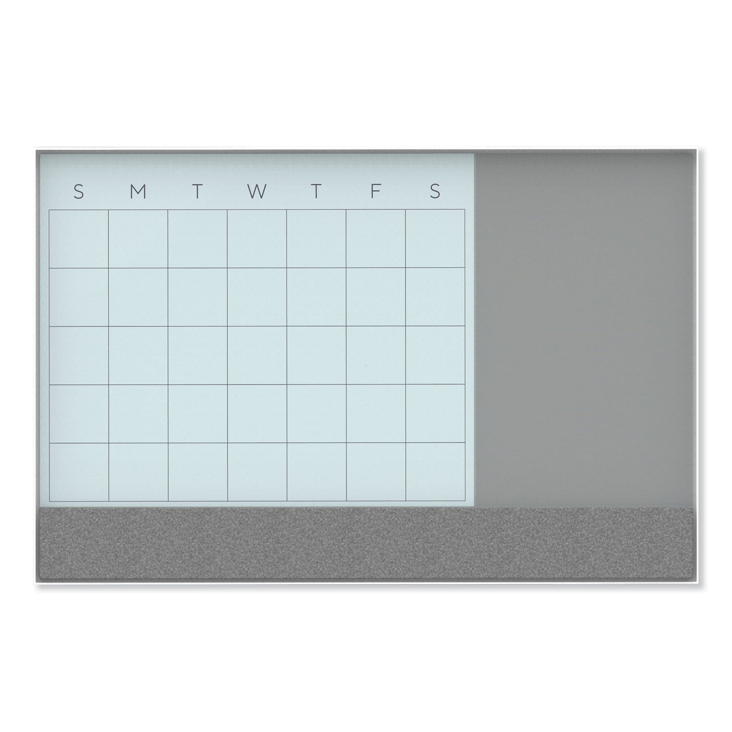 3N1 Magnetic Glass Dry Erase Combo Board, 23 x 17, Month View, Gray/White Surface, White Aluminum Frame