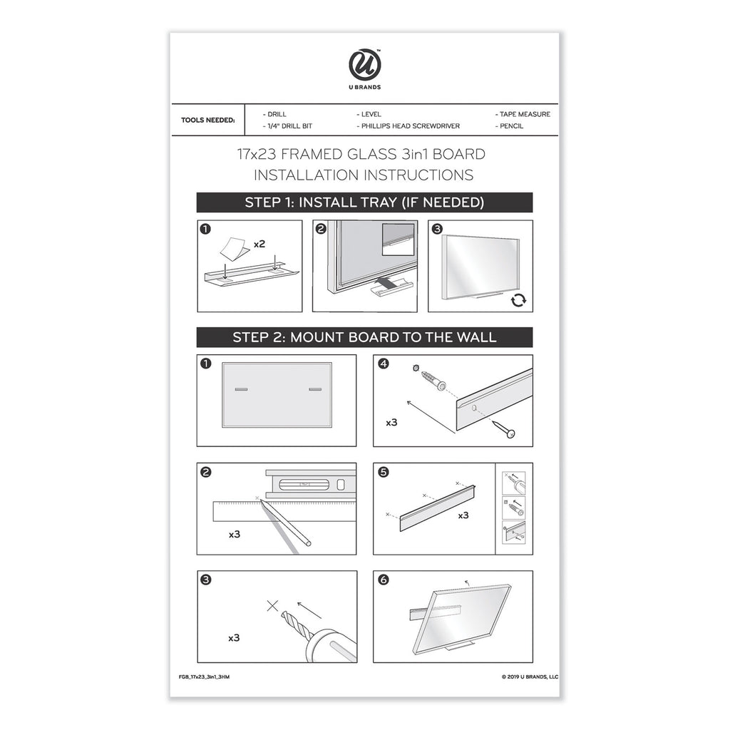 3N1 Magnetic Glass Dry Erase Combo Board, 47 x 35, Month View, Gray/White Surface, White Aluminum Frame