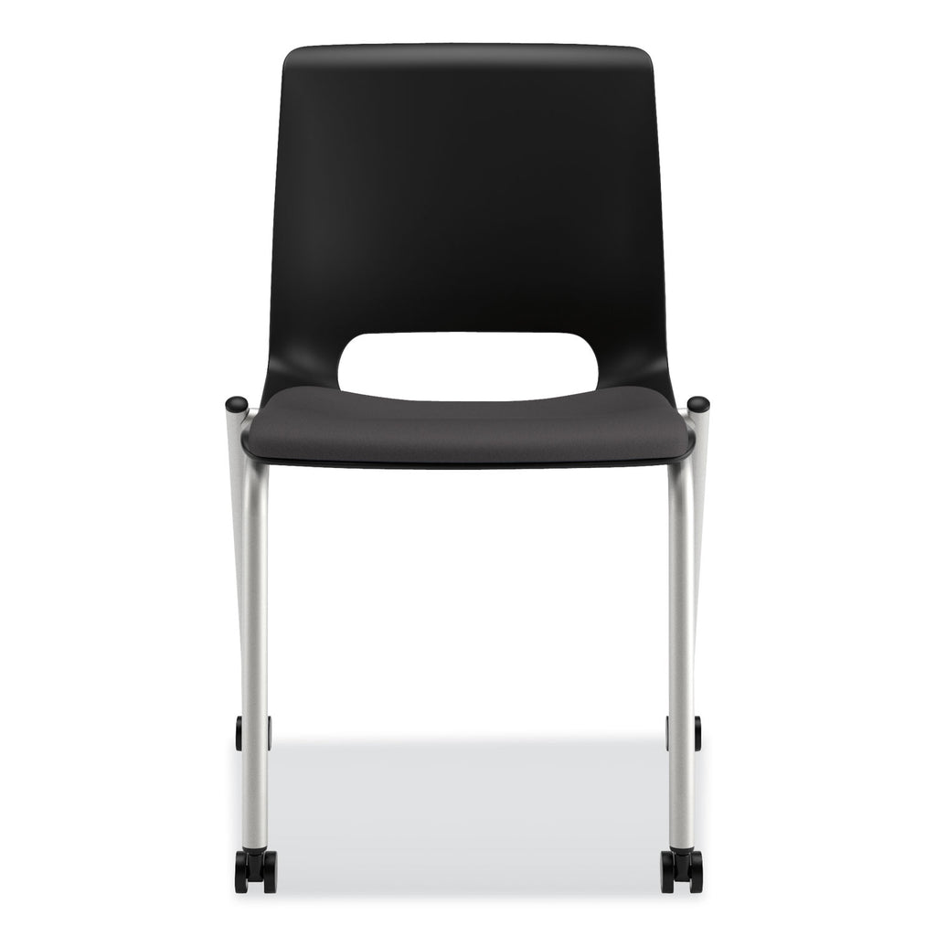 Motivate Four-Leg Stacking Chair, Supports 300 lb, 18.25" Seat Height, Onyx Fabric Seat, Black Back, Platinum Base, 2/Carton - 