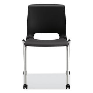 Motivate Four-Leg Stacking Chair, Supports 300 lb, 18.25" Seat Height, Onyx Fabric Seat, Black Back, Platinum Base, 2/Carton - 