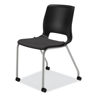 Motivate Four-Leg Stacking Chair, Supports 300 lb, 18.25" Seat Height, Onyx Fabric Seat, Black Back, Platinum Base, 2/Carton - 