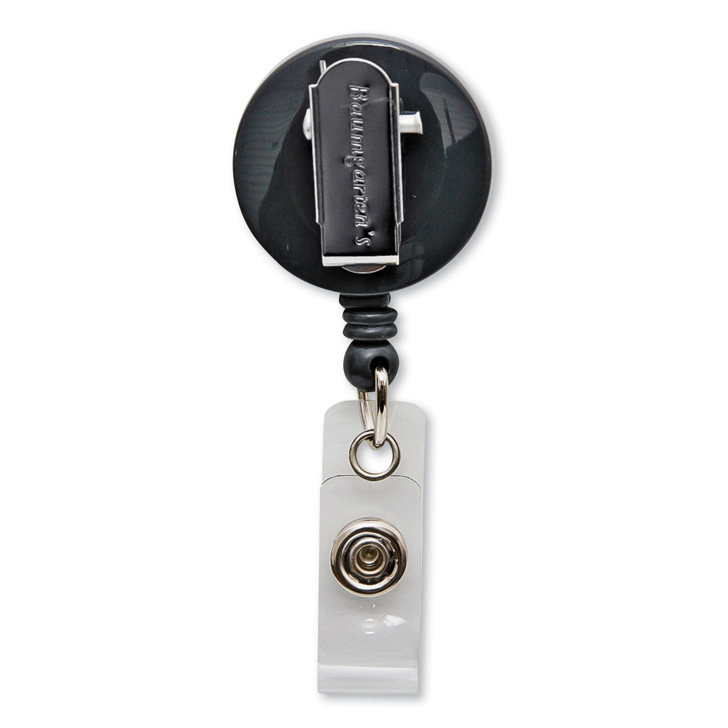 Swivel-Style Spring-Clip ID Card Reel, 30" Extension, Black - 