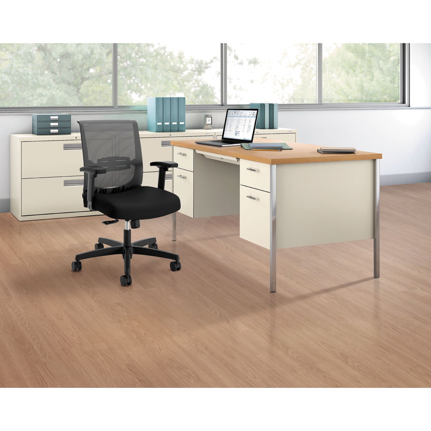 34000 Series Double Pedestal Desk, 60" x 30" x 29.5", Harvest/Putty