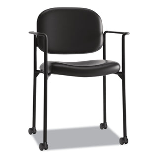 VL616 Stacking Guest Chair with Arms, Bonded Leather Upholstery, 23.25" x 21" x 32.75", Black Seat, Black Back, Black Base - 