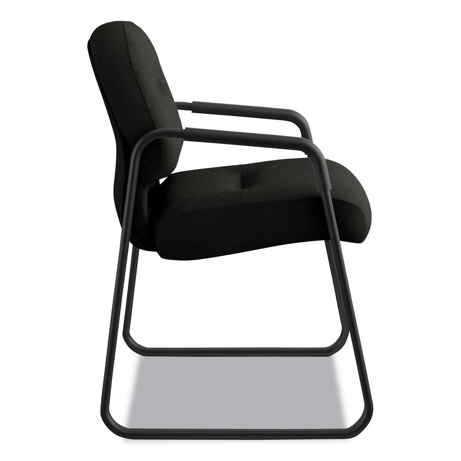 Pillow-Soft 2090 Series Guest Arm Chair, Leather Upholstery, 31.25" x 35.75" x 36", Black Seat, Black Back, Black Base - 