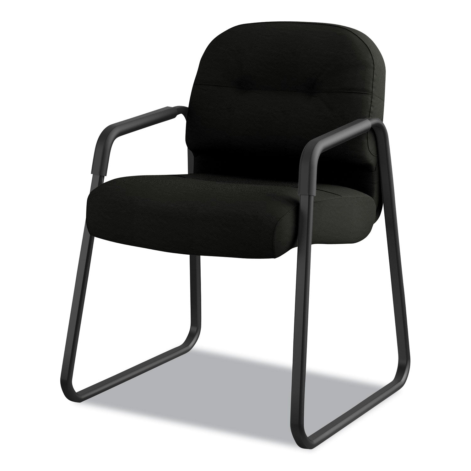 Pillow-Soft 2090 Series Guest Arm Chair, Leather Upholstery, 31.25" x 35.75" x 36", Black Seat, Black Back, Black Base - 
