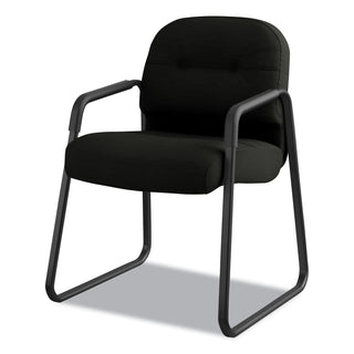 Pillow-Soft 2090 Series Guest Arm Chair, Leather Upholstery, 31.25" x 35.75" x 36", Black Seat, Black Back, Black Base - 