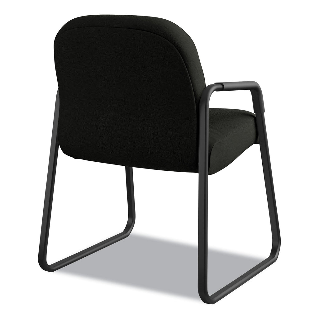 Pillow-Soft 2090 Series Guest Arm Chair, Leather Upholstery, 31.25" x 35.75" x 36", Black Seat, Black Back, Black Base - 
