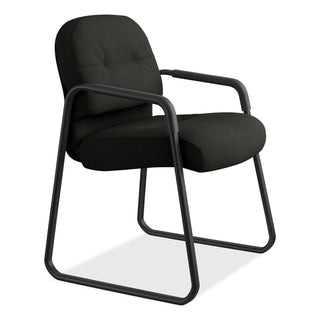 Pillow-Soft 2090 Series Guest Arm Chair, Leather Upholstery, 31.25" x 35.75" x 36", Black Seat, Black Back, Black Base - 