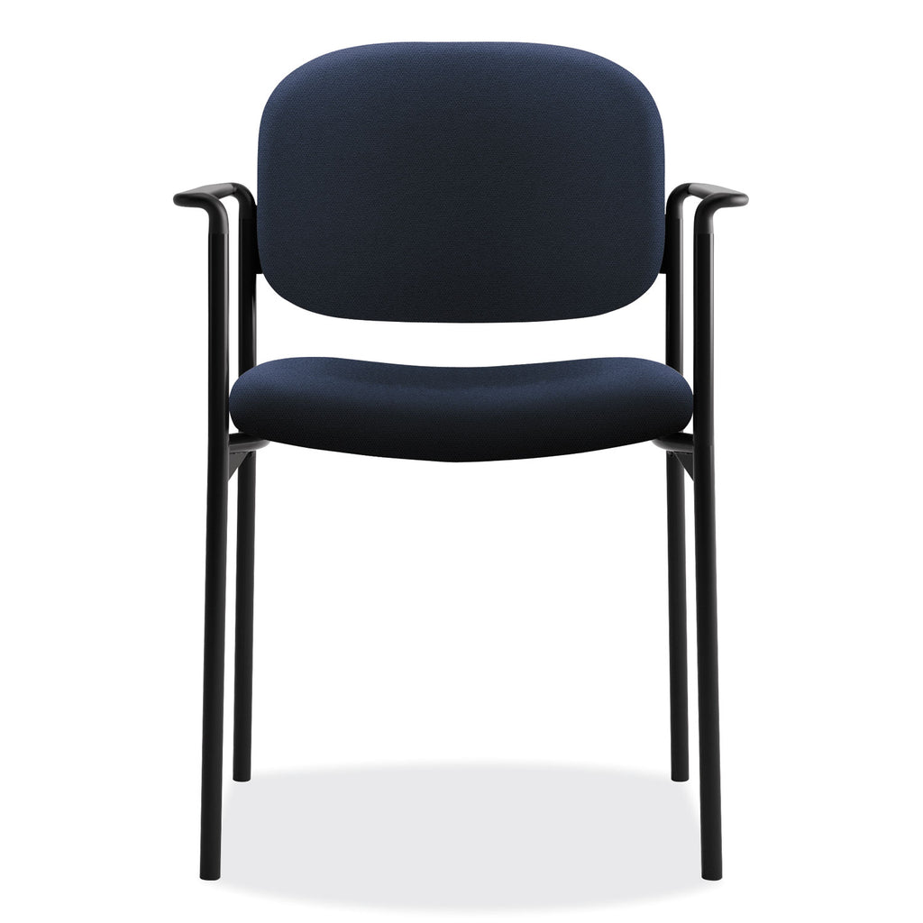 VL616 Stacking Guest Chair with Arms, Fabric Upholstery, 23.25" x 21" x 32.75", Navy Seat, Navy Back, Black Base - 
