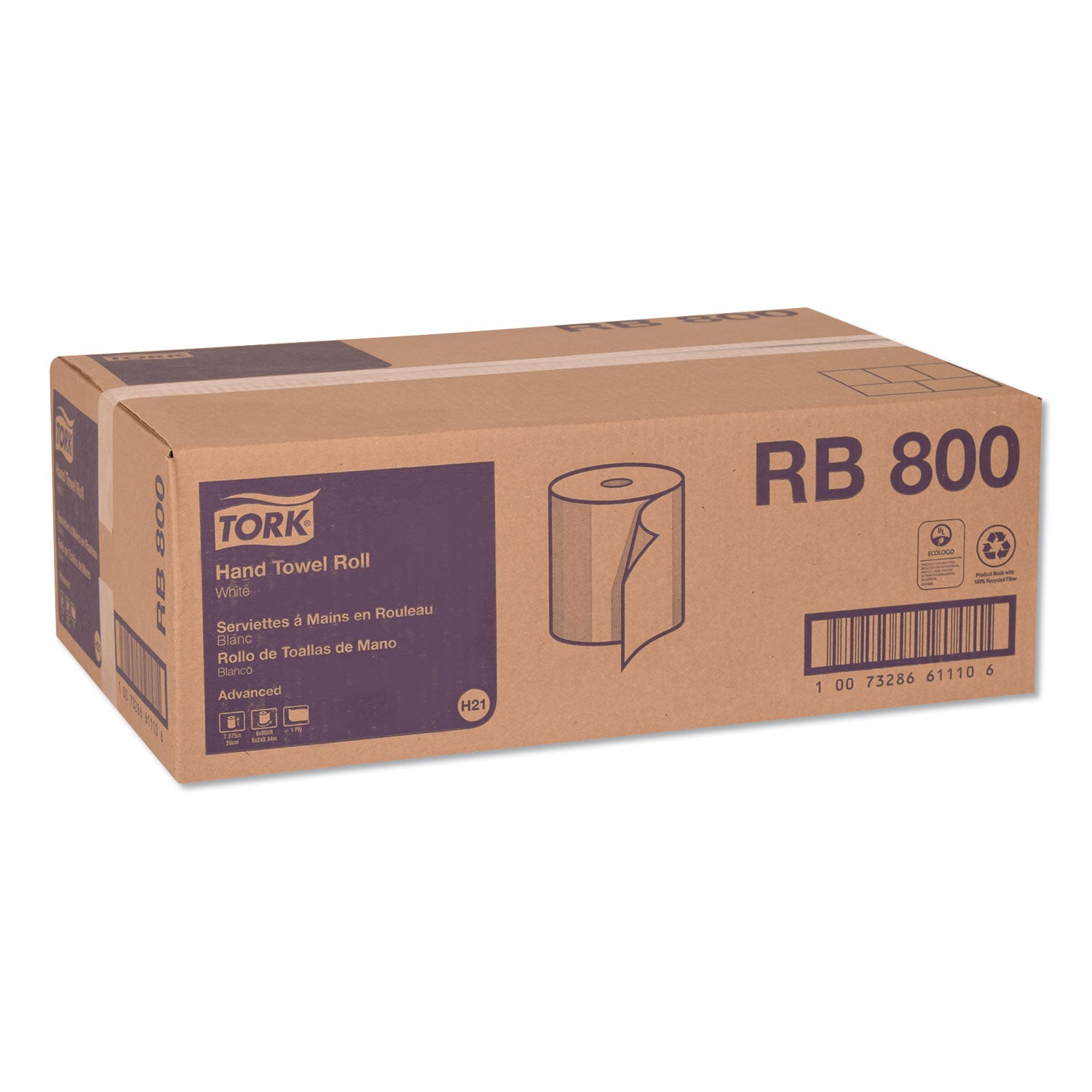 Advanced Hardwound Roll Towel, 1-Ply, 7.88" x 800 ft, White, 6 Rolls/Carton