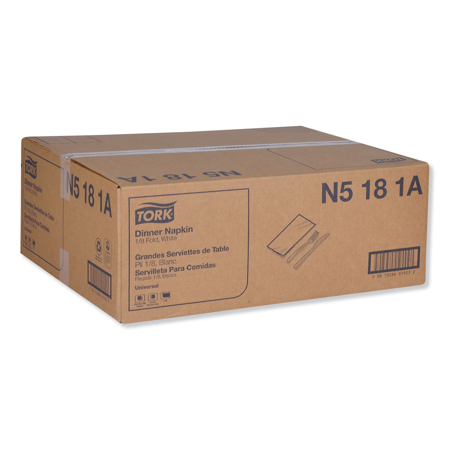 Universal Dinner Napkins, 1-Ply, 15" x 17", 1/8 Fold, White, 3000/Carton