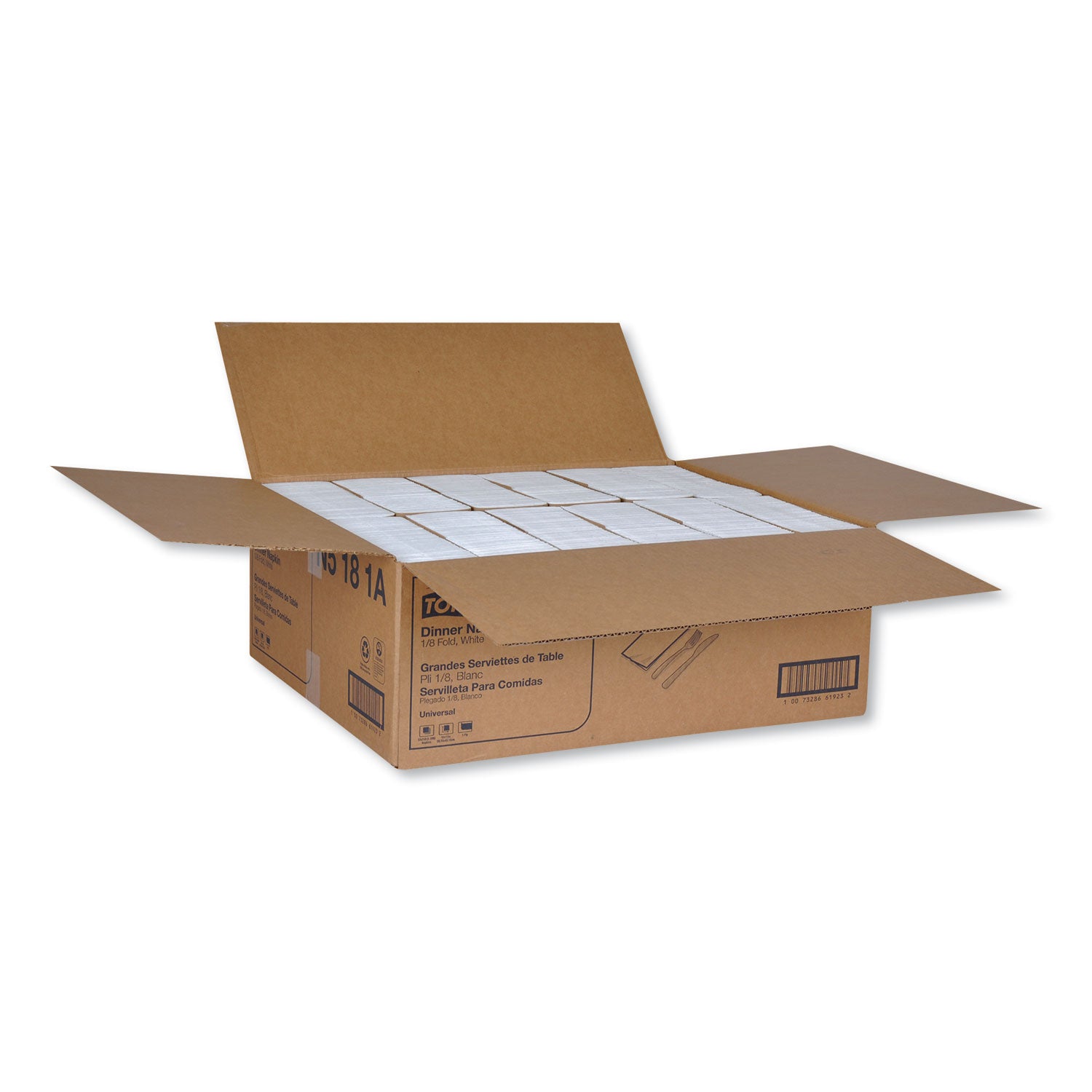 Universal Dinner Napkins, 1-Ply, 15" x 17", 1/8 Fold, White, 3000/Carton