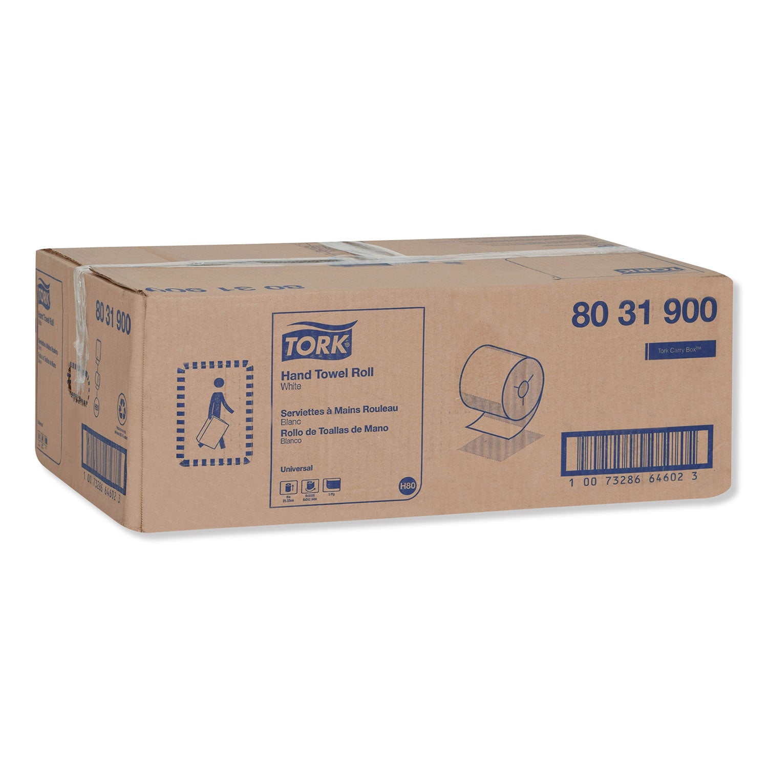 Universal Hand Towel Roll, Notched, 1-Ply, 8" x 800 ft, White, 6 Rolls/Carton
