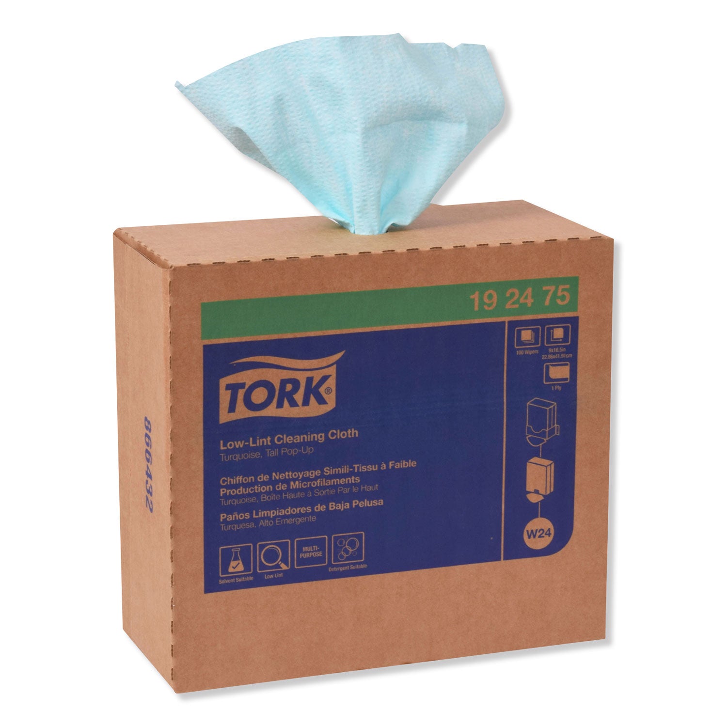 Low-Lint Cleaning Cloth, 1-Ply, 9 x 16.5, Unscented, Turquoise, 100/Box, 8 Boxes/Carton