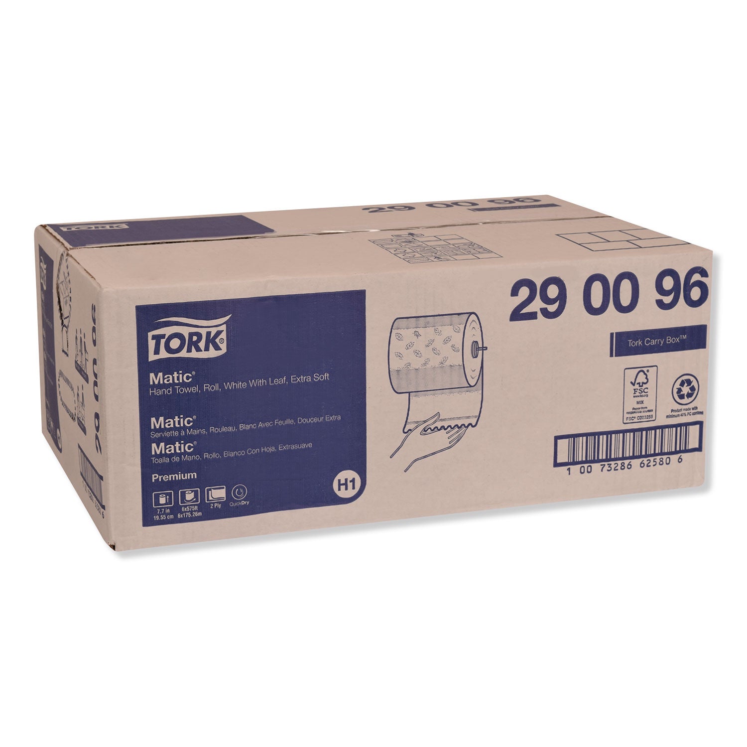 Premium Soft Matic Hand Towel Roll, 2-Ply, 7.7 x 575 ft, White, 704/Roll, 6 Rolls/Carton