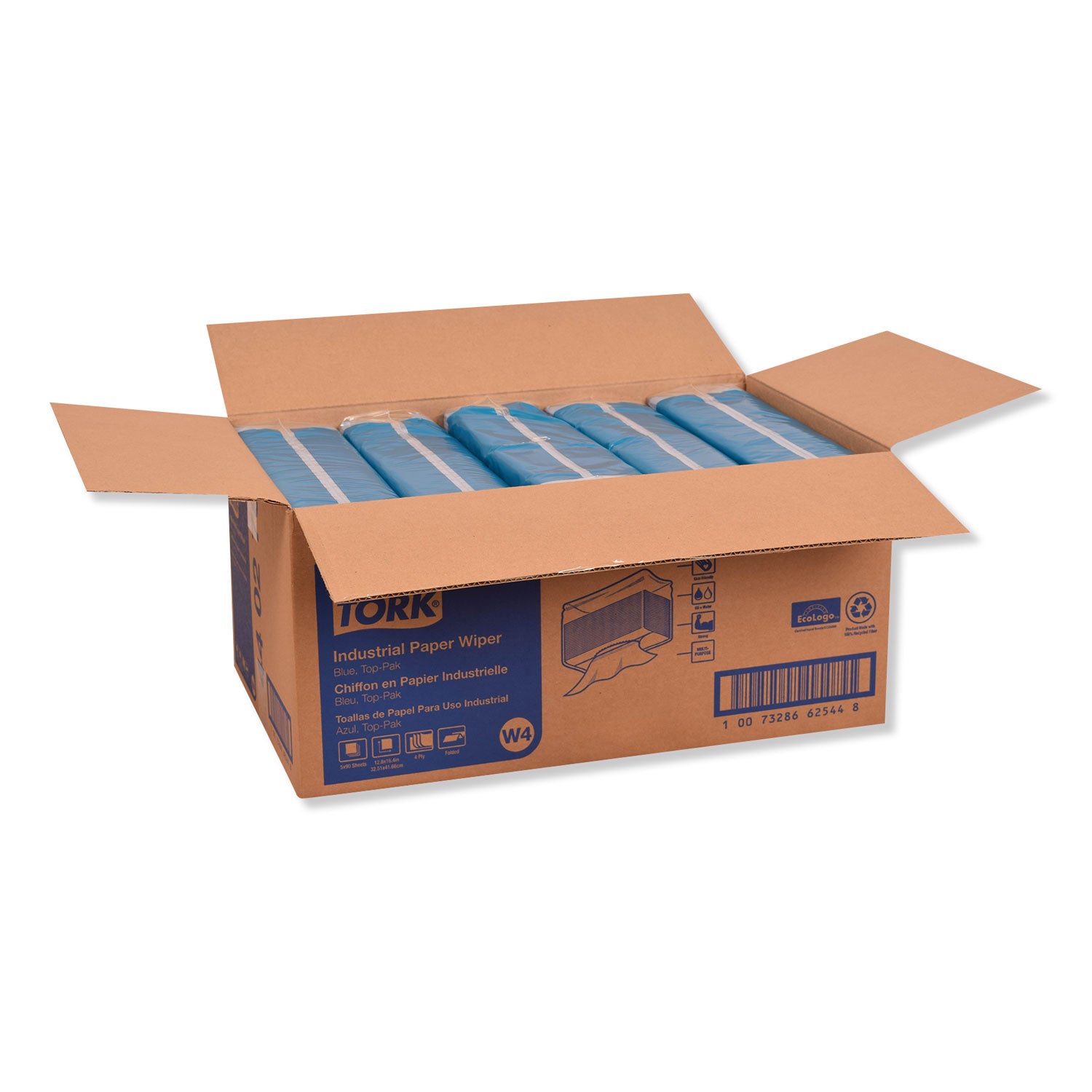 Industrial Paper Wiper, 4-Ply, 12.8 x 16.4, Unscented, Blue, 90/Pack, 5 Packs/Carton - 3