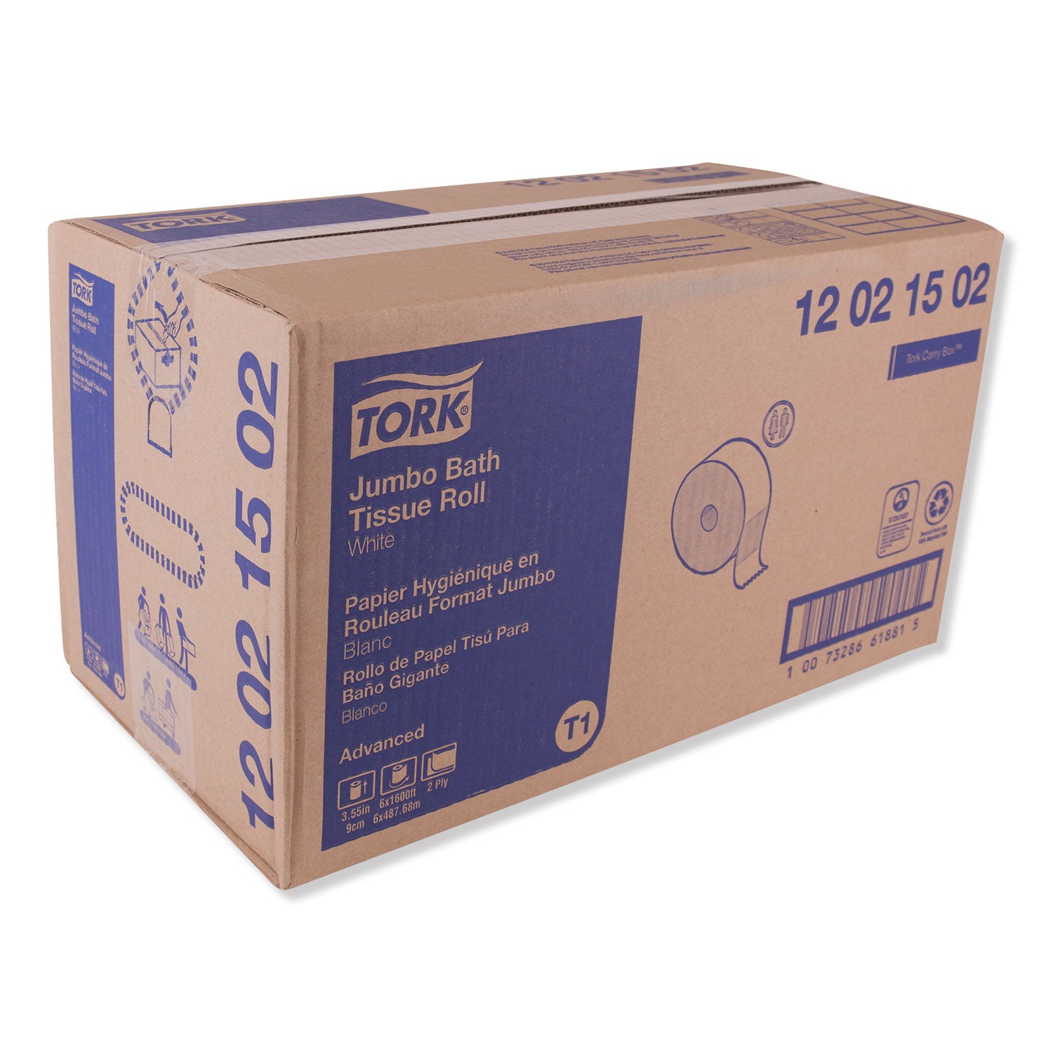 Advanced Jumbo Bath Tissue, Septic Safe, 2-Ply, White, 3.48" x 1,600 ft, 6 Rolls/Carton