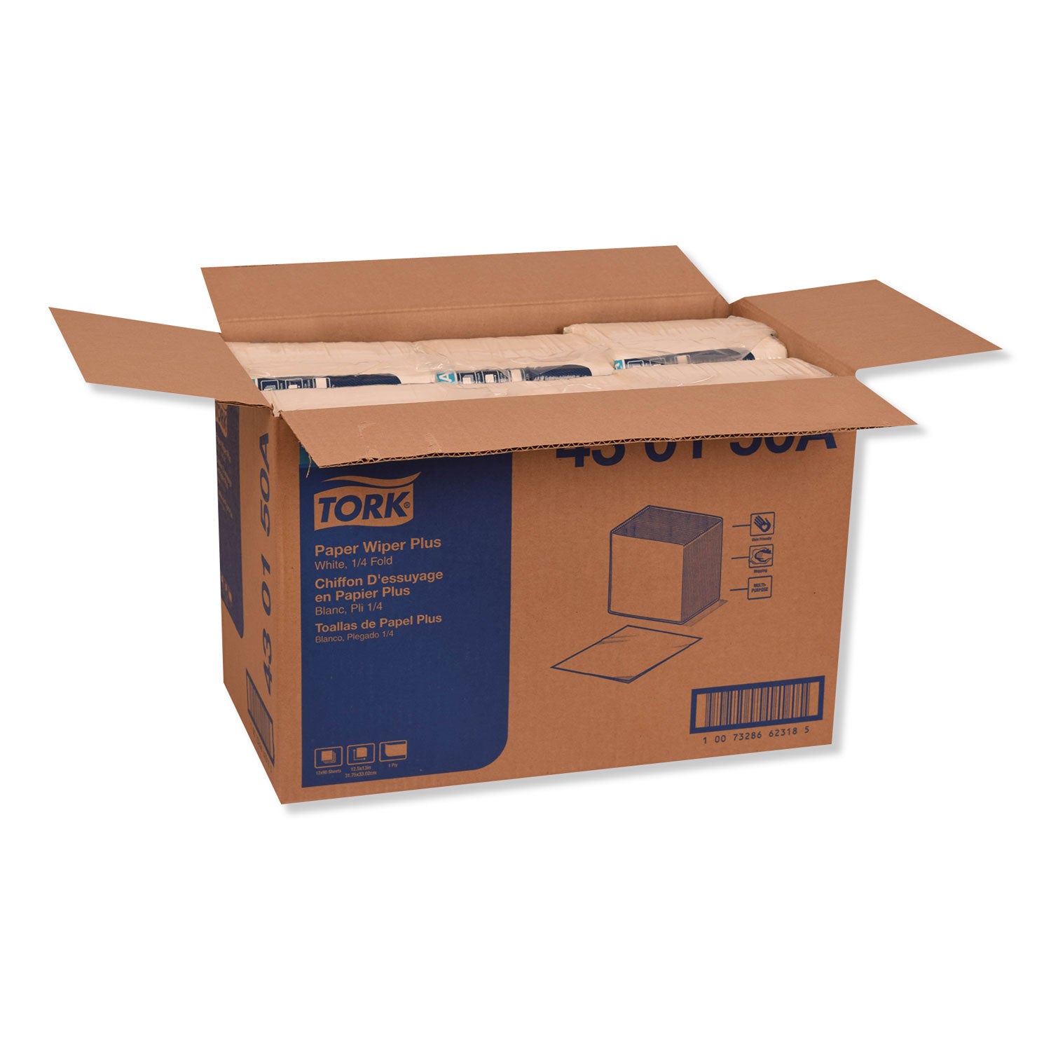 Paper Wiper Plus, 12.5 x 13, White, 1/4 Fold, 90/Pack, 12 Packs/Carton