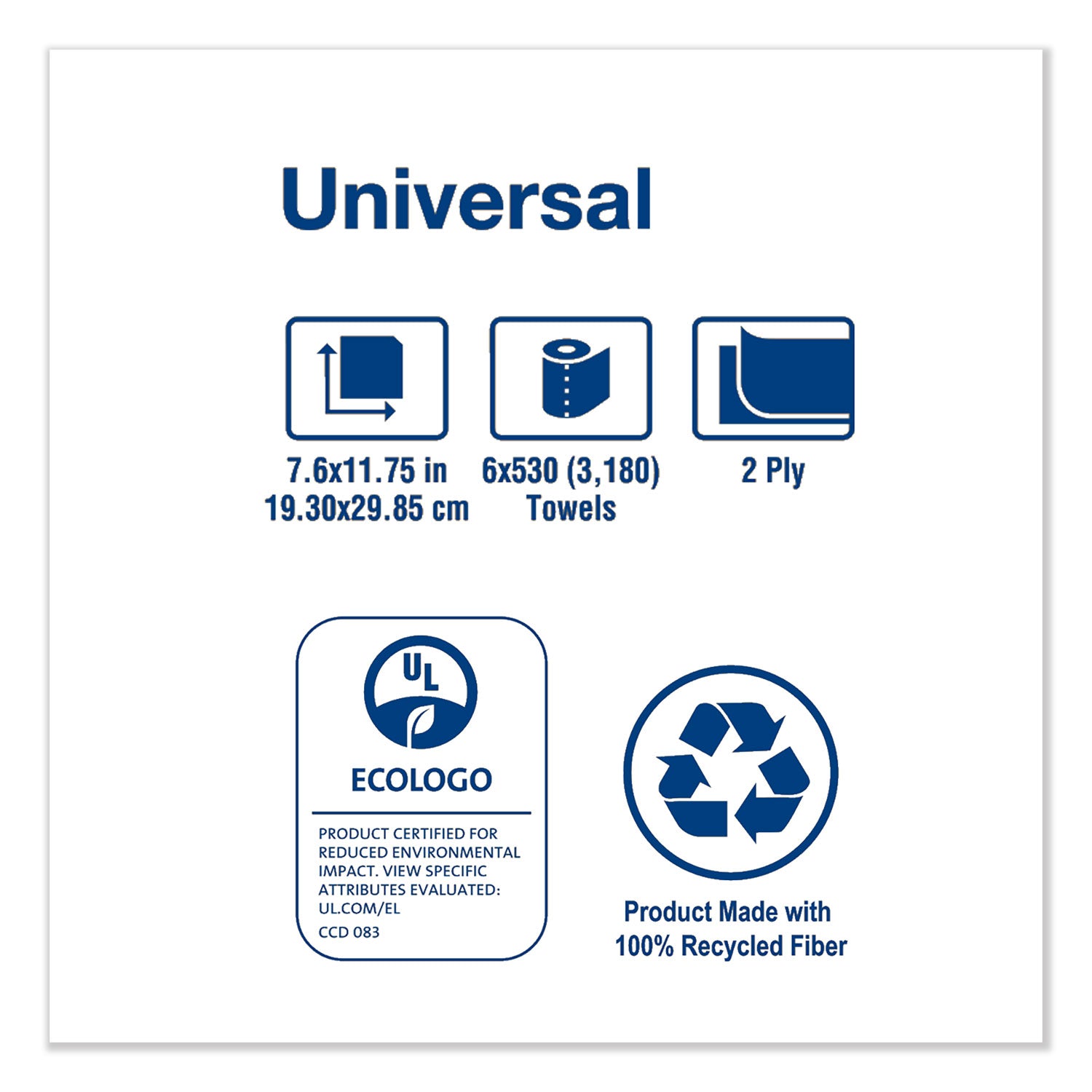 Centerfeed Hand Towel, 2-Ply, 7.6 x 11.75, White, 530/Roll, 6 Roll/Carton