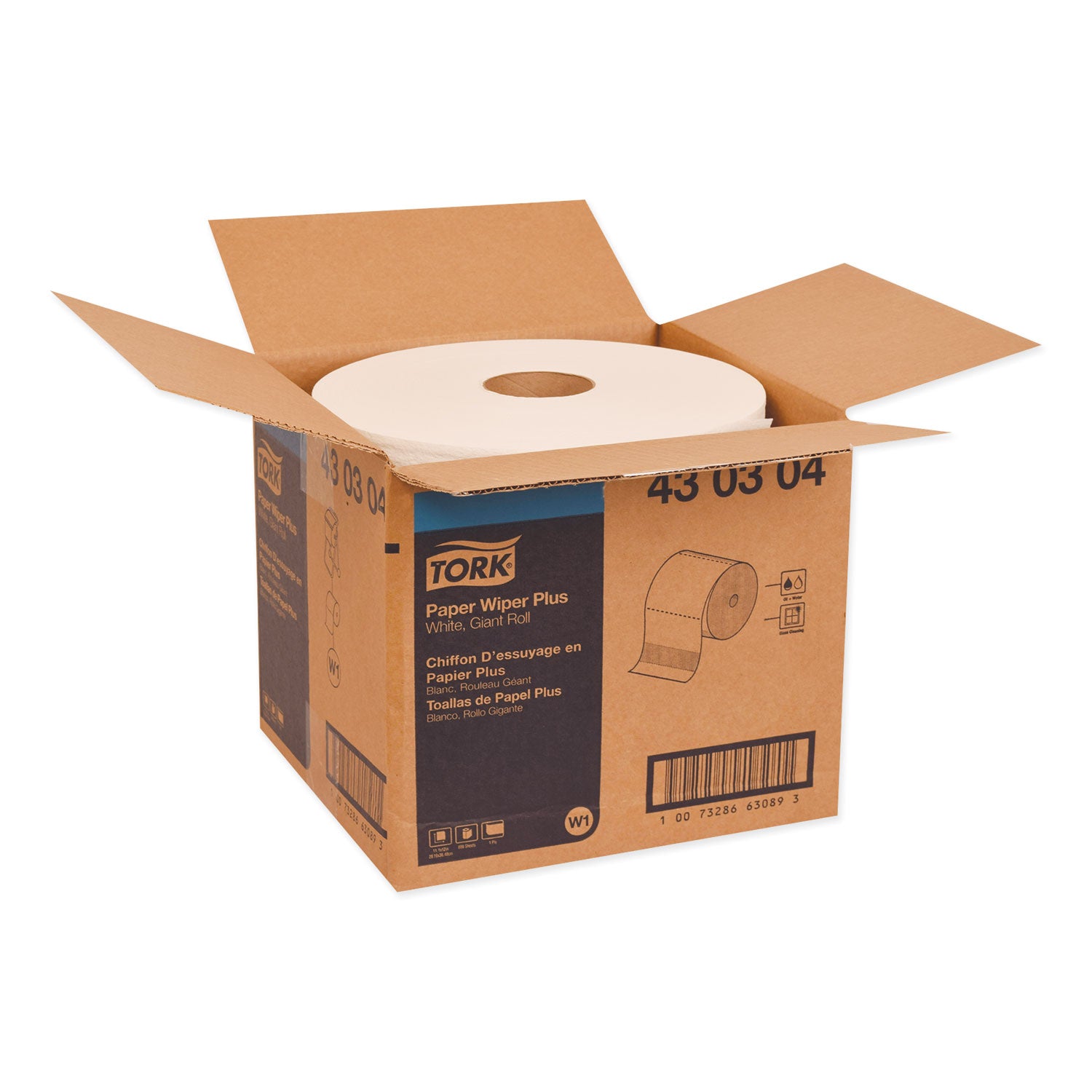 TORK Paper Wiper Plus - 1 Ply - 800 Sheets/Roll - 12.25" Roll Diameter - 3" Core - White - Strong, Absorbent, Easy Tear, Durable, Reusable, Textured, Lint-free, Streak-free - For Multipurpose - 1 / Carton