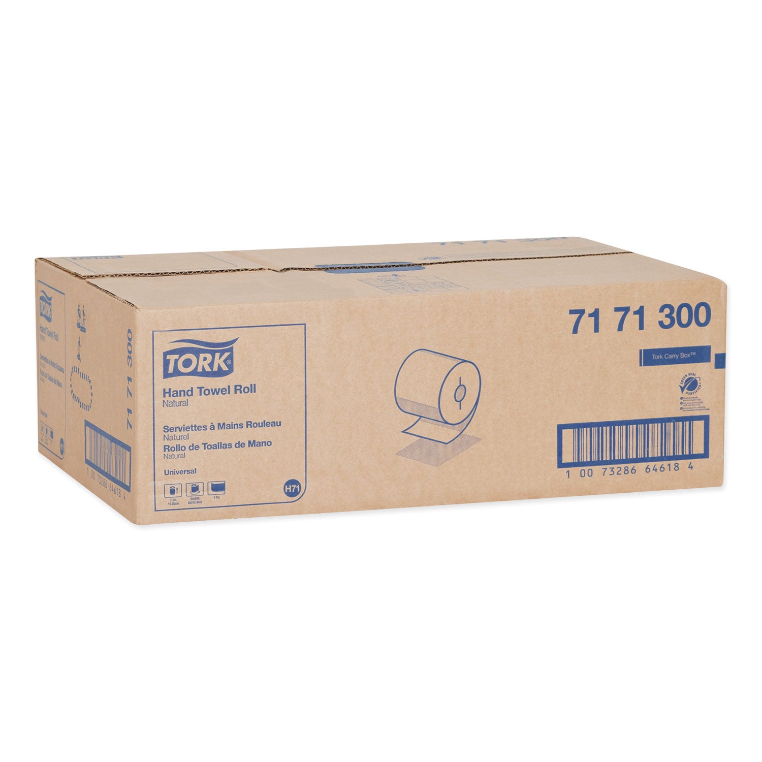 Universal Hand Towel Roll, Notched, 1-Ply, 7.5" x 800 ft, Natural, 6 Rolls/Carton