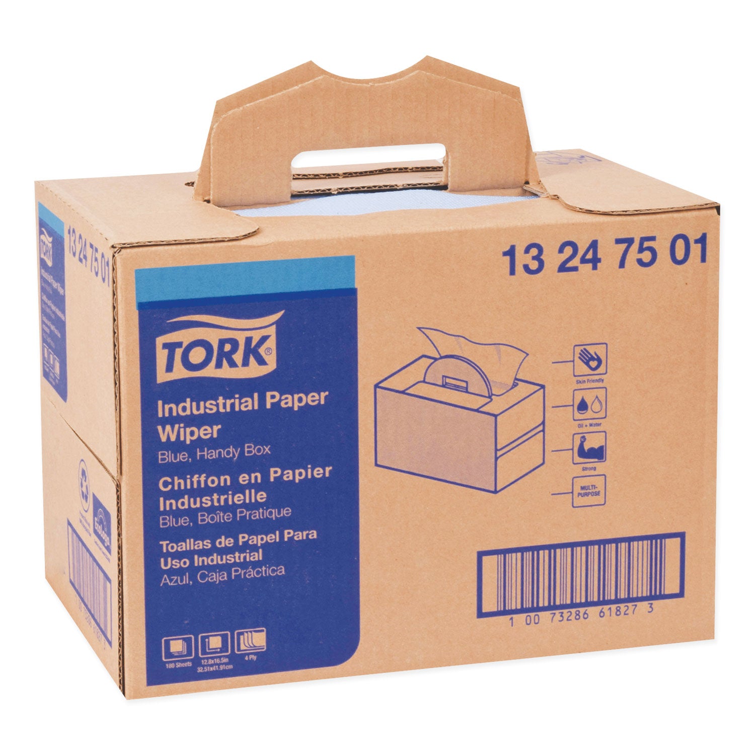 Industrial Paper Wiper, 4-Ply, 12.8 x 16.5, Unscented, Blue, 180/Carton