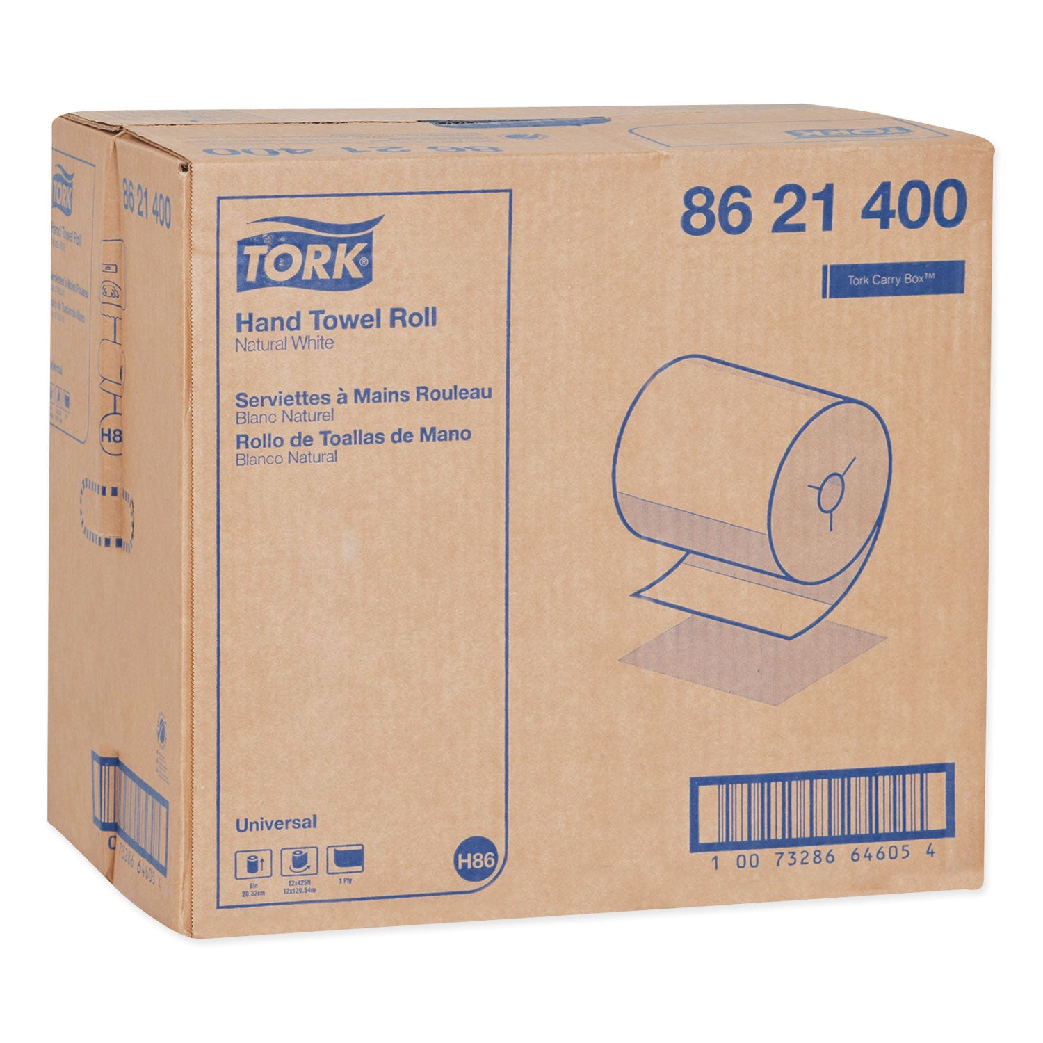Universal Hand Towel Roll, Notched, 1-Ply, 8" x 425 ft, Natural White, 12 Rolls/Carton