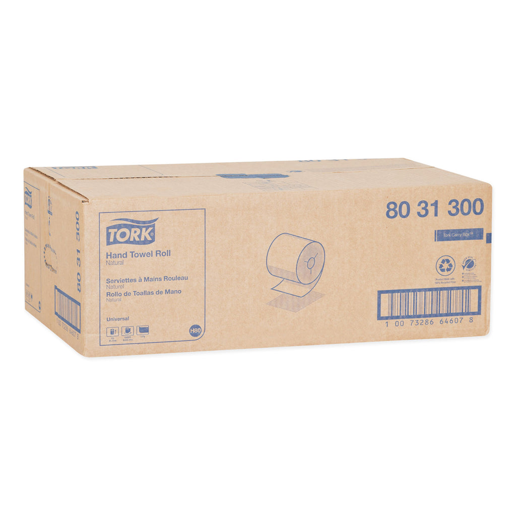 Universal Hand Towel Roll, Notched, 1-Ply, 8" x 800 ft, Natural, 6 Rolls/Carton