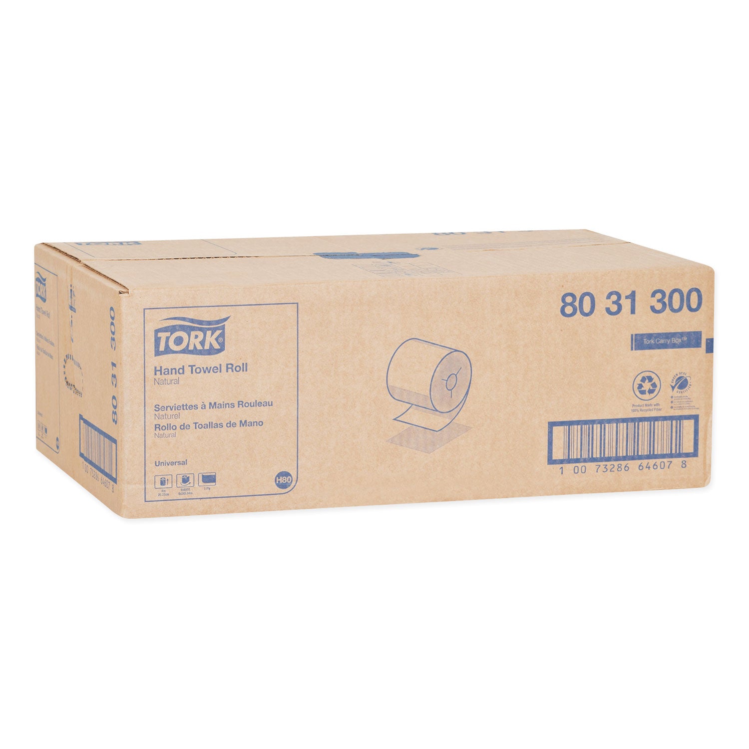 Universal Hand Towel Roll, Notched, 1-Ply, 8" x 800 ft, Natural, 6 Rolls/Carton