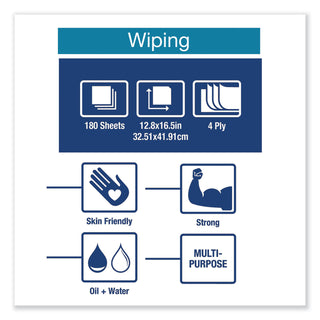 Industrial Paper Wiper, 4-Ply, 12.8 x 16.5, Unscented, Blue, 180/Carton