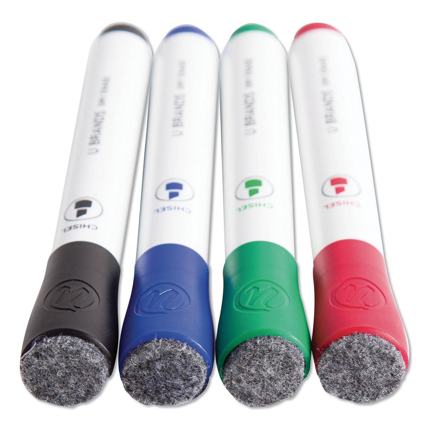 Chisel Tip Low-Odor Dry-Erase Markers with Erasers, Broad Chisel Tip, Assorted Colors, 12/Pack