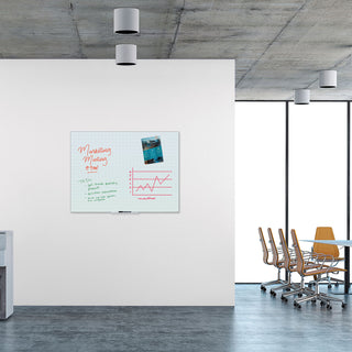 Floating Glass Ghost Grid Dry Erase Board, 47 x 35, White