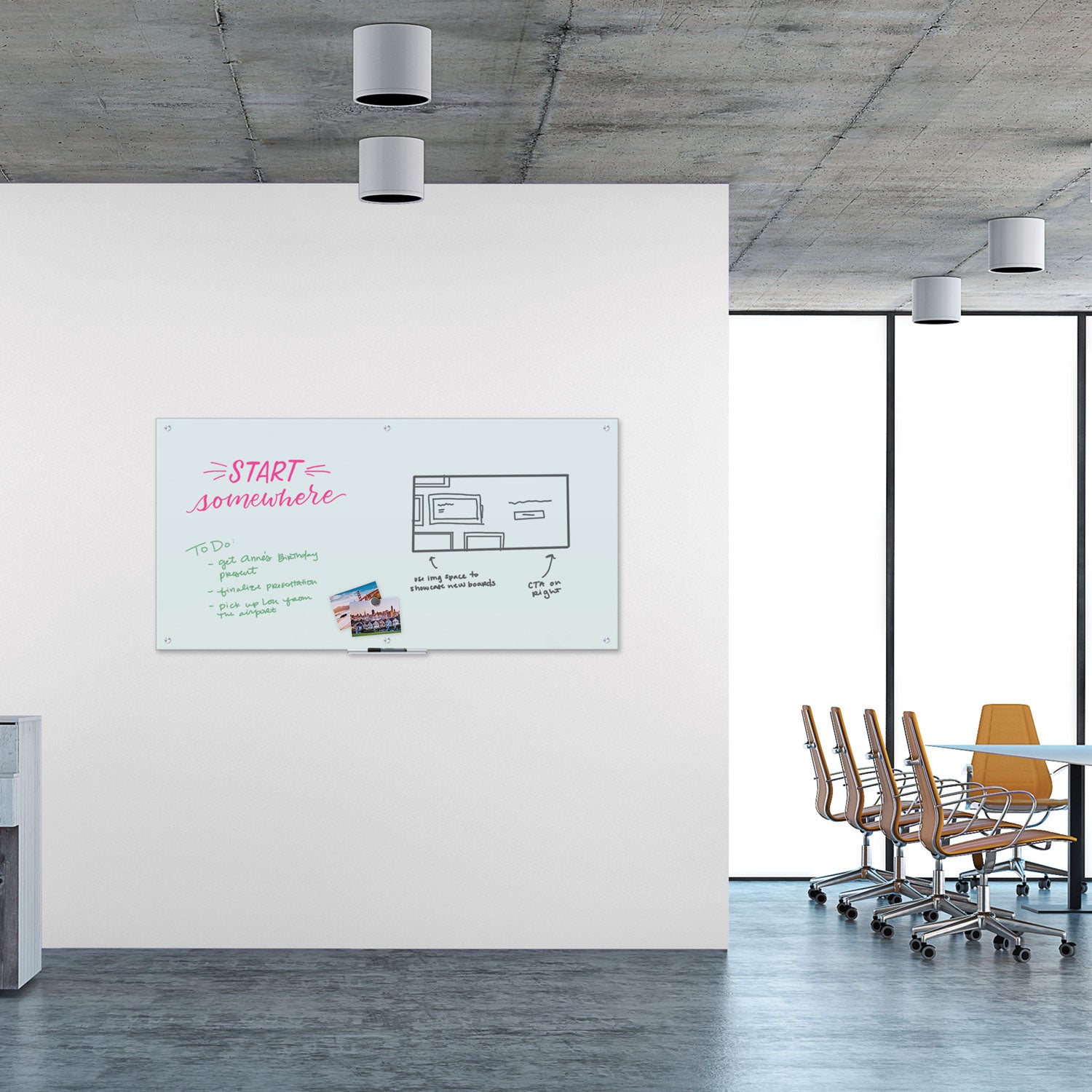Magnetic Glass Dry Erase Board Value Pack, 70" x 35", Frosted White