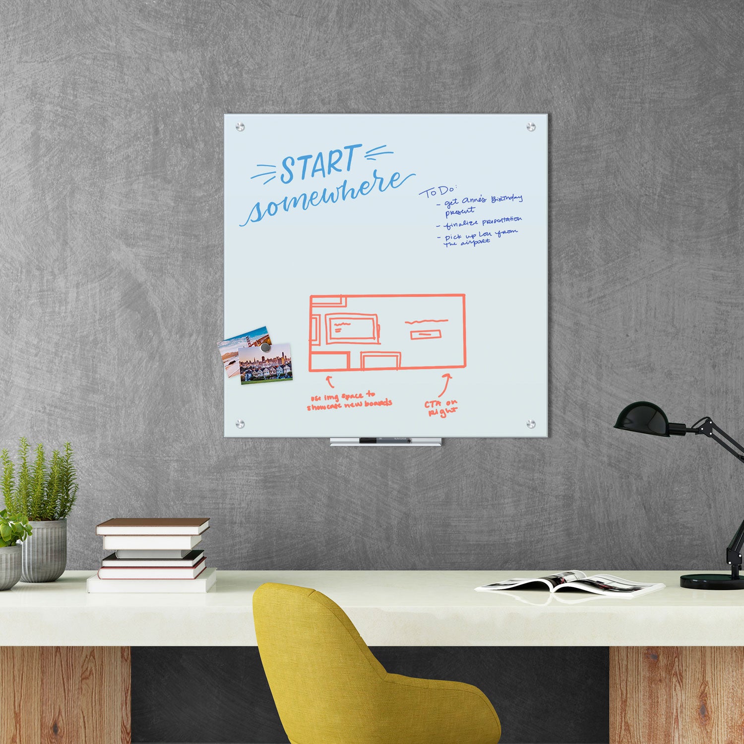 Magnetic Glass Dry Erase Board Value Pack, 35" x 35", Frosted White