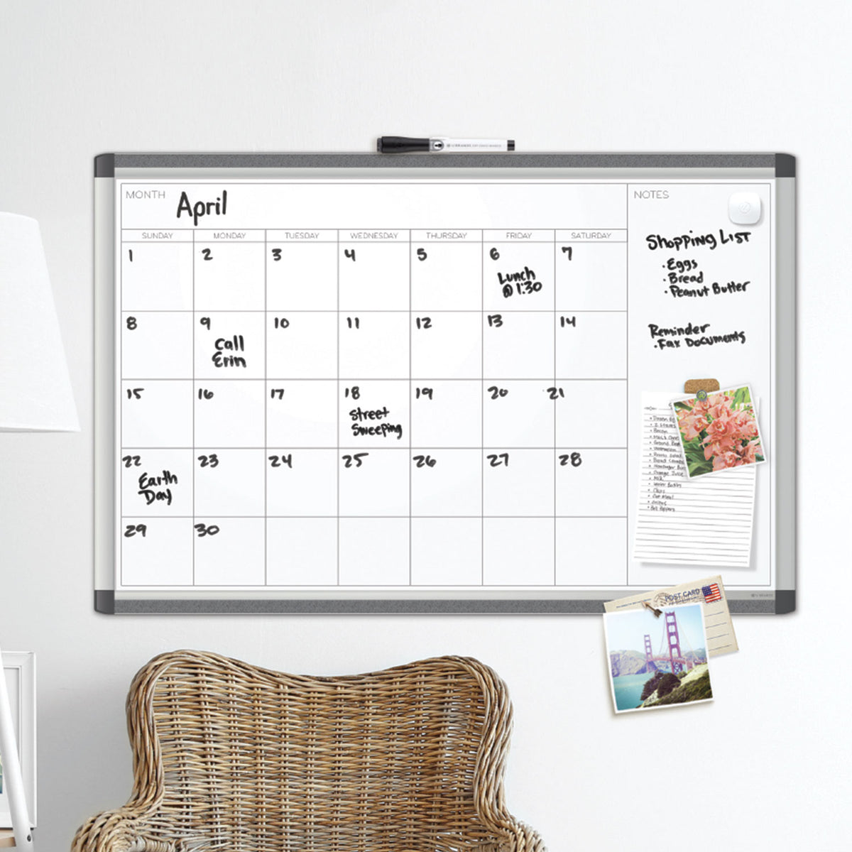 PINIT Magnetic Dry Erase Undated One Month Calendar, 35 x 23, White