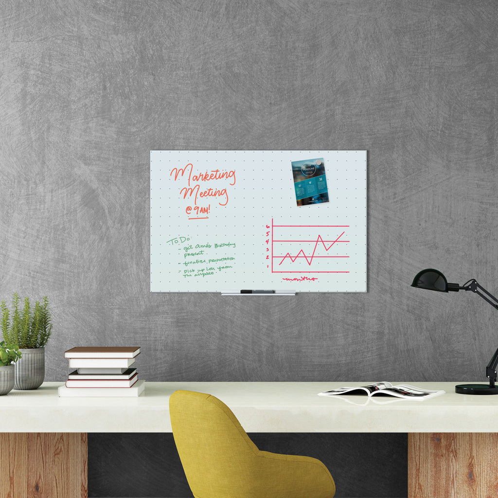 Floating Glass Ghost Grid Dry Erase Board, 35 x 23, White