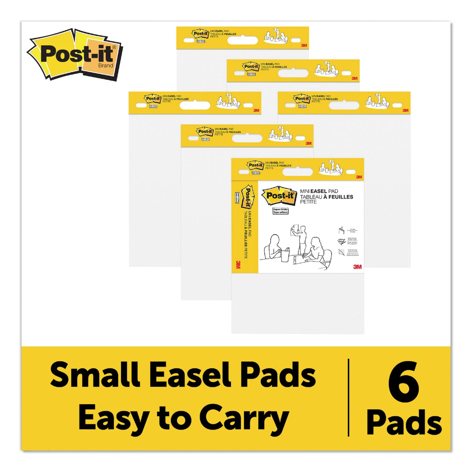 Post-it Post it Super Sticky Mini Easel Pad - 1 Subject(s) - 20 Sheets - Stapled - Portable, Self-stick, Bleed Resistant, Sturdy Back, Built-in Carry Handle - 2 / Pack