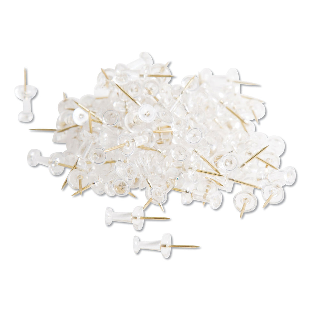 Standard Push Pins, Plastic, Clear, Clear Head/Gold Pin, 0.44", 100/Pack